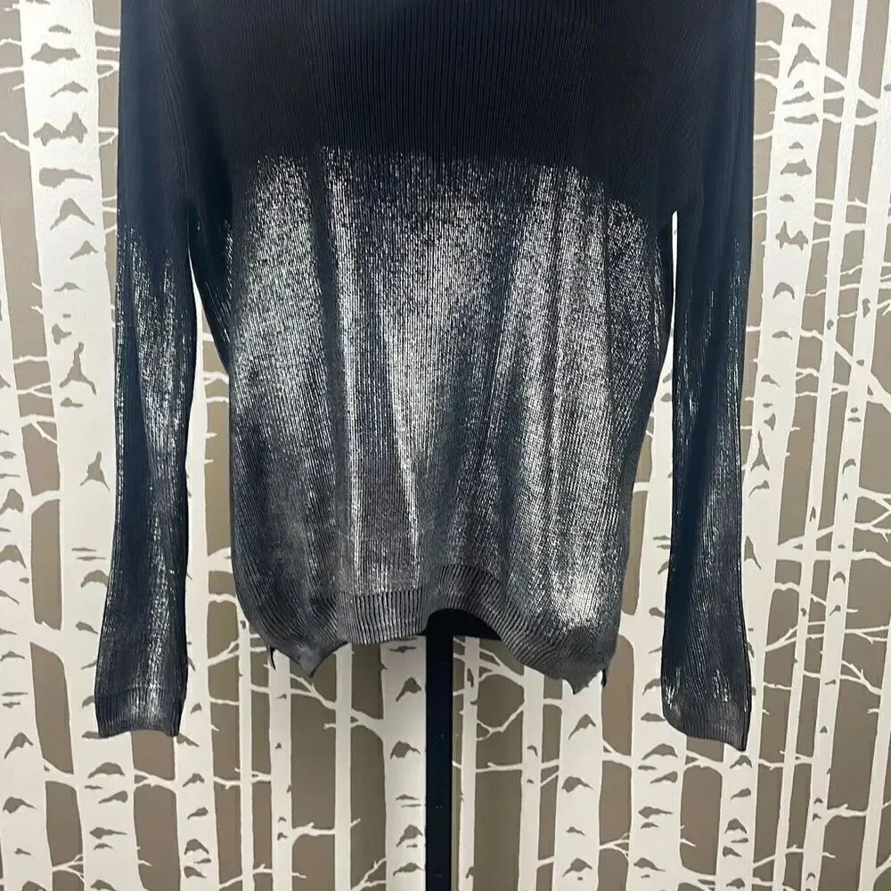 Black and Silver Metallic Ombré Split Hem Sweater S